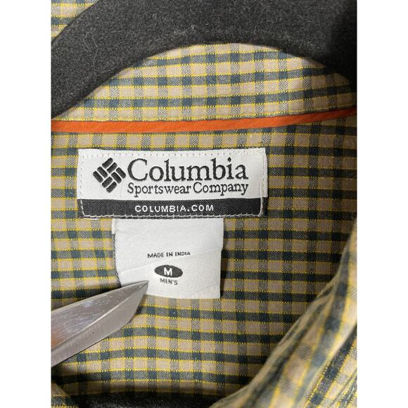 Columbia Mens Size M Long Sleeve Button Up Shirt Tan & Green Plaid - Picture 3 of 9
